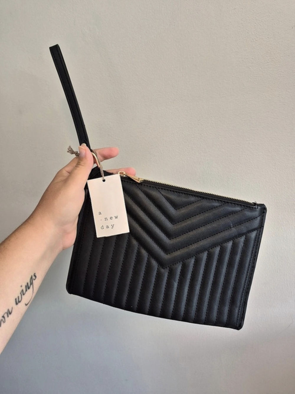 NEW A New Day Black Quilted Chevron Wristlet Clutch Purse